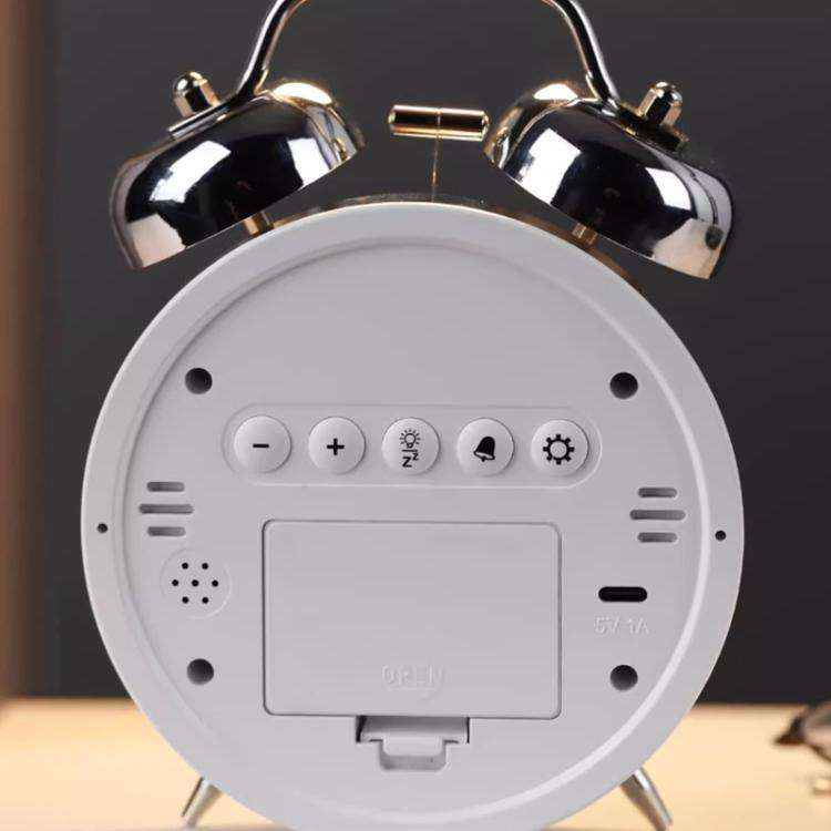 12/24H LED Screen Alarm Clock Loud Metal Clock With Night Light Plug-In Children Clock(White)