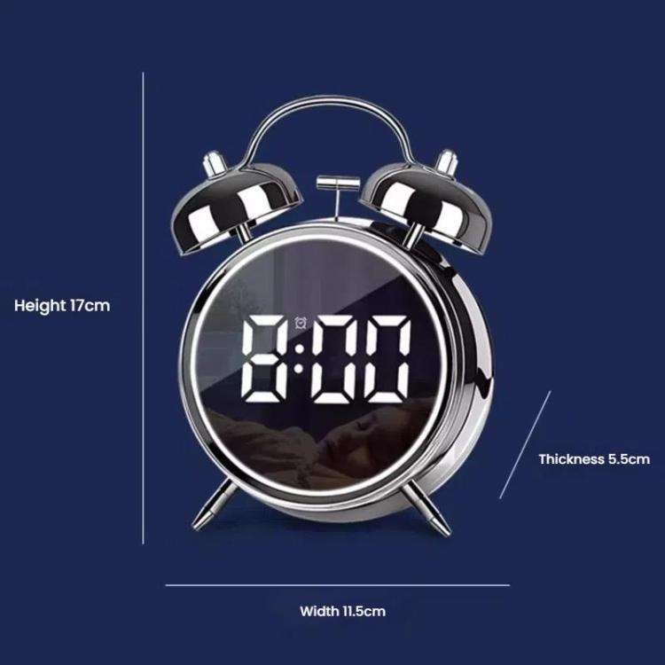 12/24H LED Screen Alarm Clock Loud Metal Clock With Night Light Plug-In Children Clock(White)