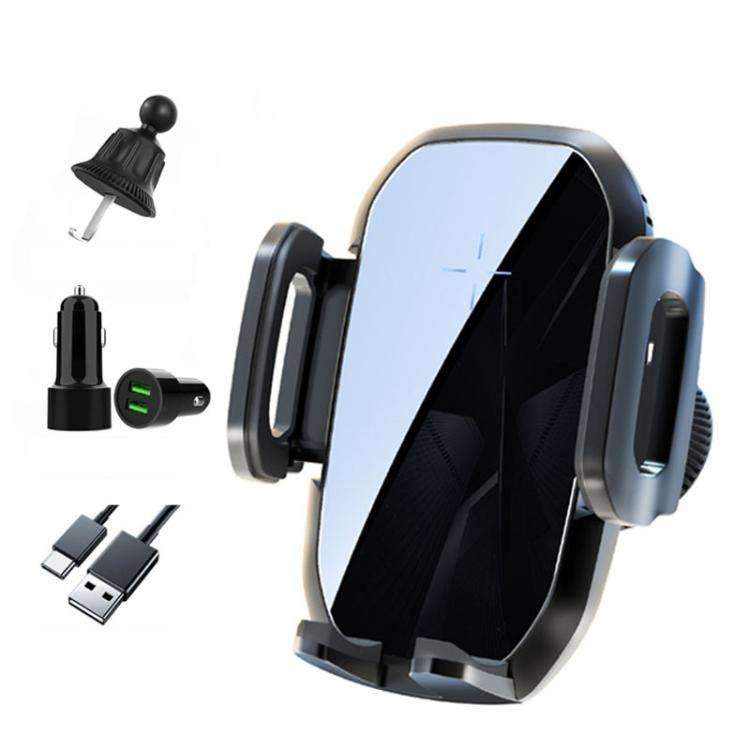 15W Wireless Induction Snap-on Charging Car Air Outlet Phone Holder, Color: Black + Car Charger Head