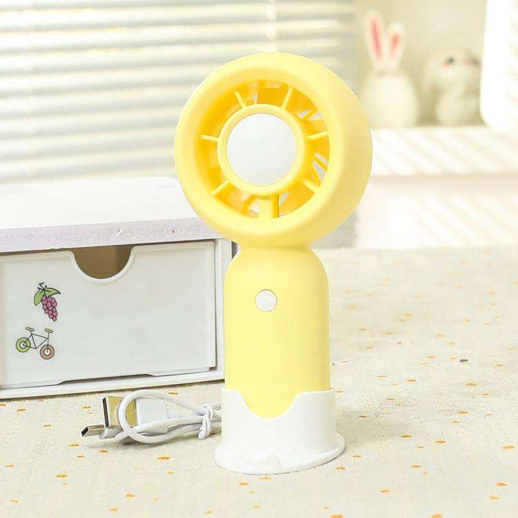 Handheld Rechargeable Fan Outdoor Camping Cooling Fan With Phone Holder Base(Yellow)