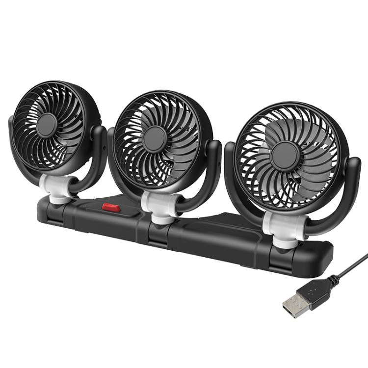 F4505 Car Triple-Head Rotatable Fan Auto 3-Way Folding Fan, Style: USB Port 5V