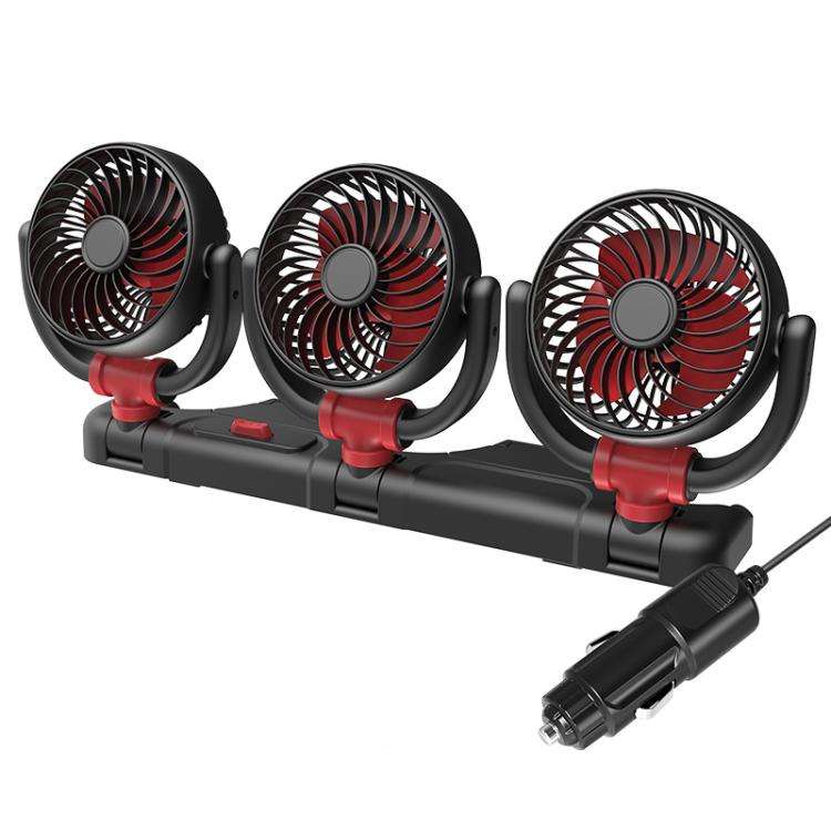 F4505 Car Triple-Head Rotatable Fan Auto 3-Way Folding Fan, Style: Cigarette Lighter Port 24V