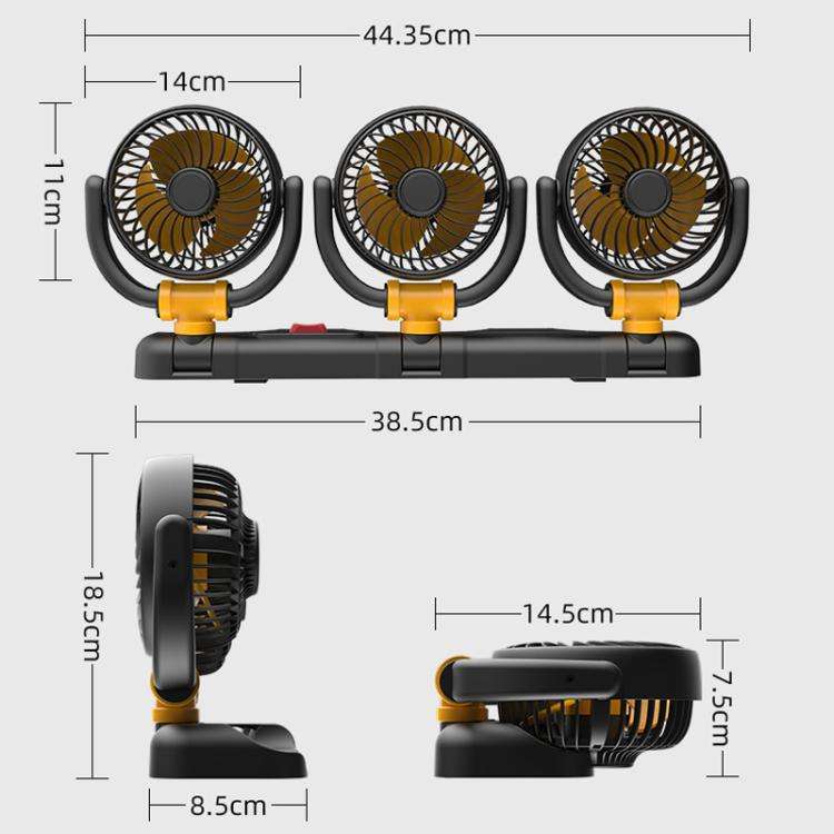 F4505 Car Triple-Head Rotatable Fan Auto 3-Way Folding Fan, Style: USB Port 5V