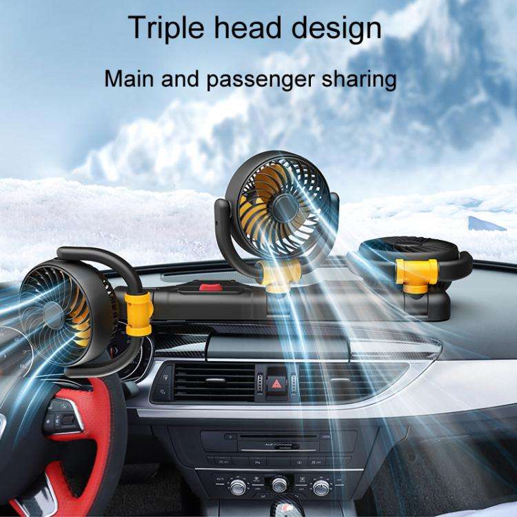 F4505 Car Triple-Head Rotatable Fan Auto 3-Way Folding Fan, Style: USB Port 5V