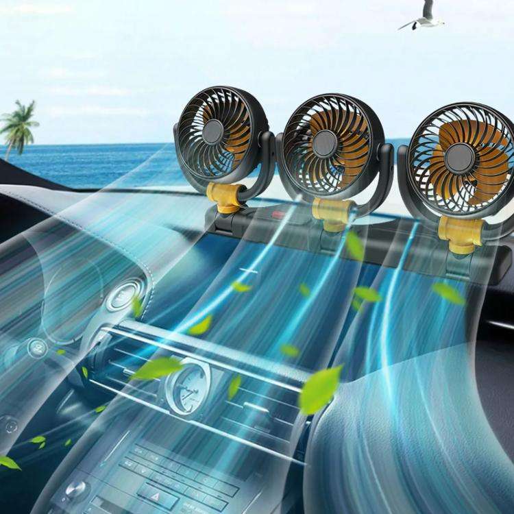 F4505 Car Triple-Head Rotatable Fan Auto 3-Way Folding Fan, Style: USB Port 5V
