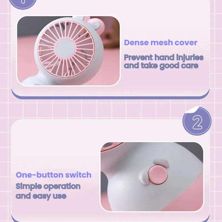 Cute Cartoon Rabbit Desktop Fan Children Summer Cool Gifts Handheld Rechargeable Fan(Light Blue)