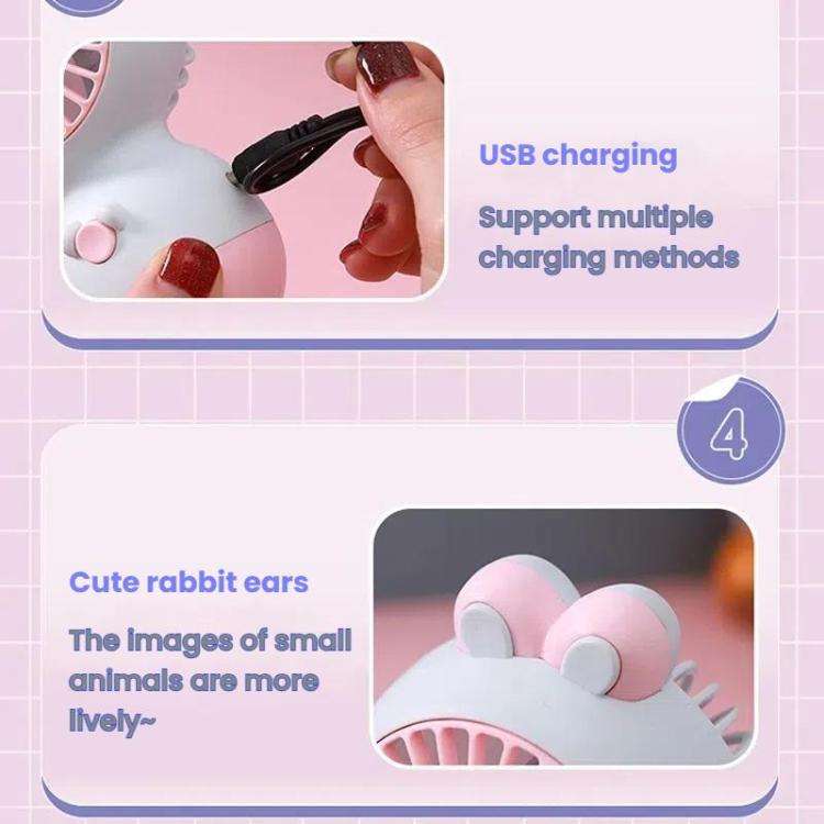 Cute Cartoon Rabbit Desktop Fan Children Summer Cool Gifts Handheld Rechargeable Fan(Pink)