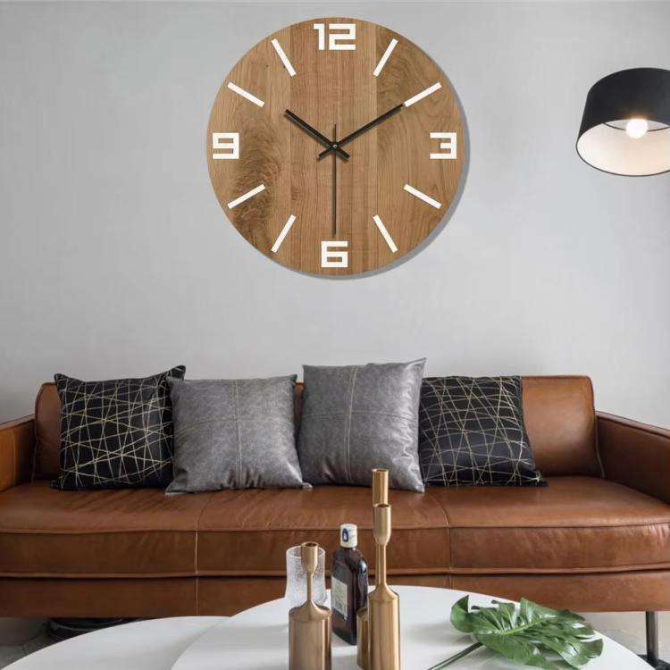 12-inch Imitation Wood Grain Texture Decorative Wall Clock Silent Quartz Clock Holiday Gift HR-CMW14