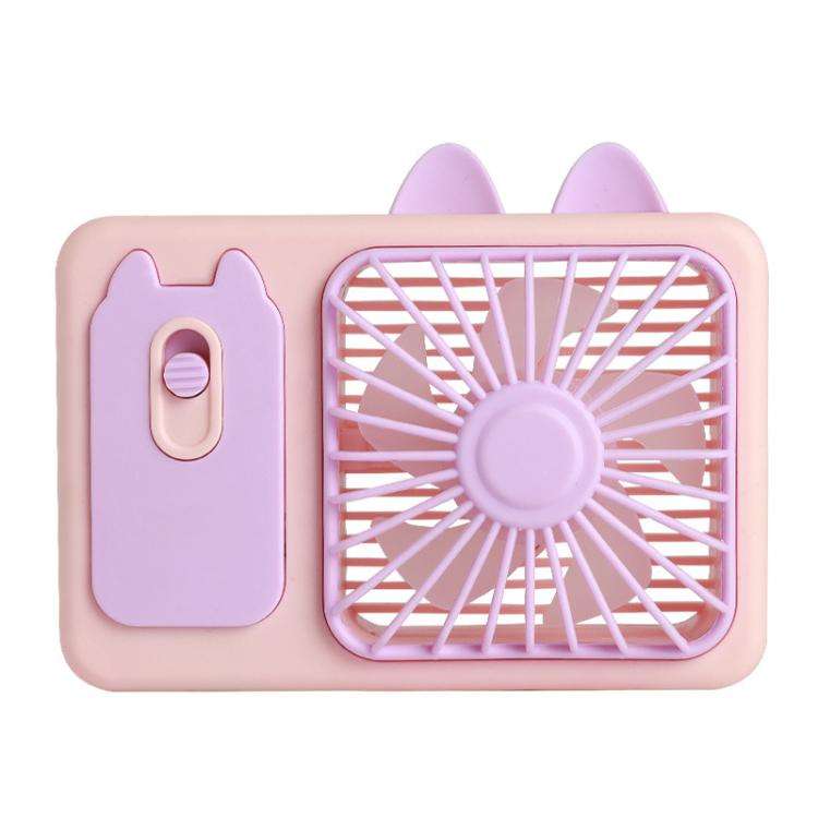 Cute Cartoon Kitten Camera Handheld Large Wind Rechargeable Fan With Stand Desktop Fan(Purple)