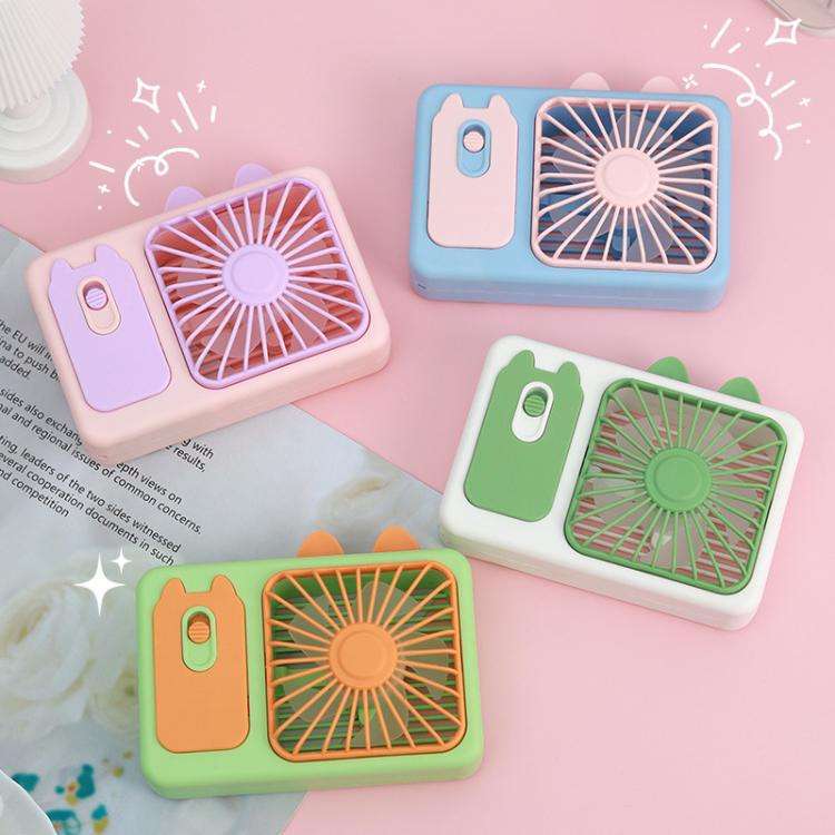 Cute Cartoon Kitten Camera Handheld Large Wind Rechargeable Fan With Stand Desktop Fan(Purple)