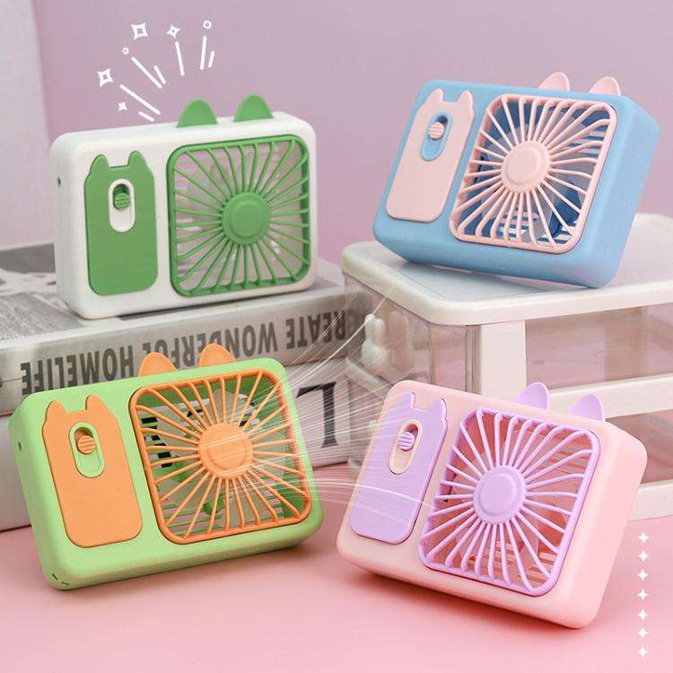 Cute Cartoon Kitten Camera Handheld Large Wind Rechargeable Fan With Stand Desktop Fan(Purple)