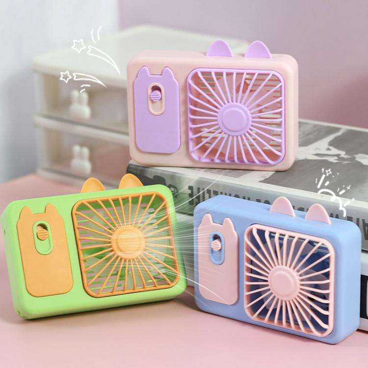 Cute Cartoon Kitten Camera Handheld Large Wind Rechargeable Fan With Stand Desktop Fan(Purple)