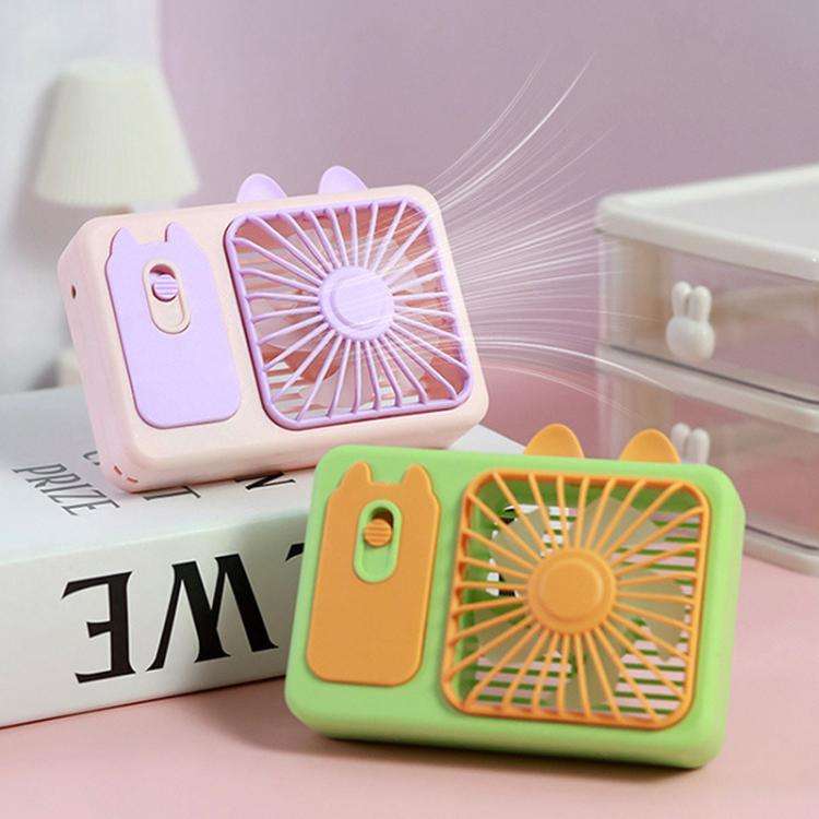 Cute Cartoon Kitten Camera Handheld Large Wind Rechargeable Fan With Stand Desktop Fan(Purple)