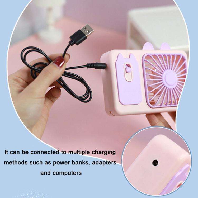 Cute Cartoon Kitten Camera Handheld Large Wind Rechargeable Fan With Stand Desktop Fan(Purple)