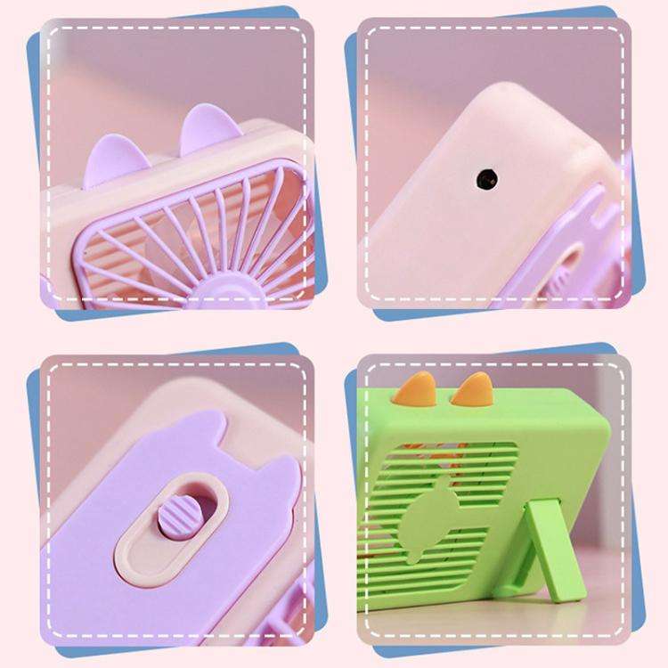 Cute Cartoon Kitten Camera Handheld Large Wind Rechargeable Fan With Stand Desktop Fan(Purple)