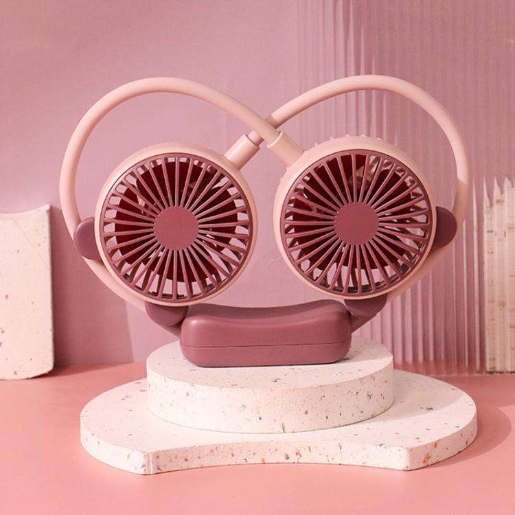 Outdoor Folding Mini Neck Fan Portable USB Rechargeable Summer Gift Fan, Color: Bear Pink Purple