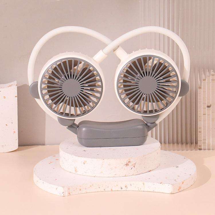 Outdoor Folding Mini Neck Fan Portable USB Rechargeable Summer Gift Fan, Color: Bear Gray White