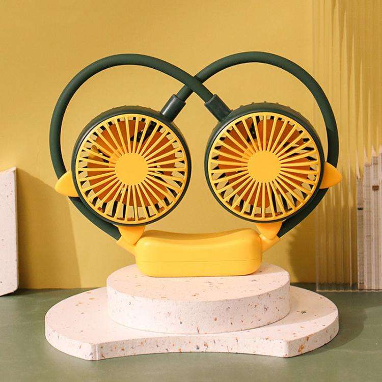 Outdoor Folding Mini Neck Fan Portable USB Rechargeable Summer Gift Fan, Color: Cat Ears Green