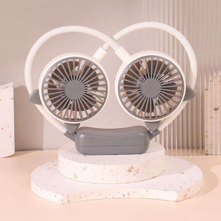 Outdoor Folding Mini Neck Fan Portable USB Rechargeable Summer Gift Fan, Color: Cat Ears Gray White