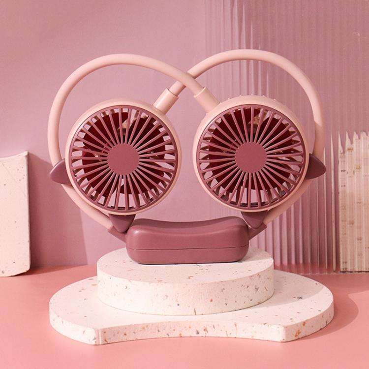 Outdoor Folding Mini Neck Fan Portable USB Rechargeable Summer Gift Fan, Color: Cat Ears Pink Purple
