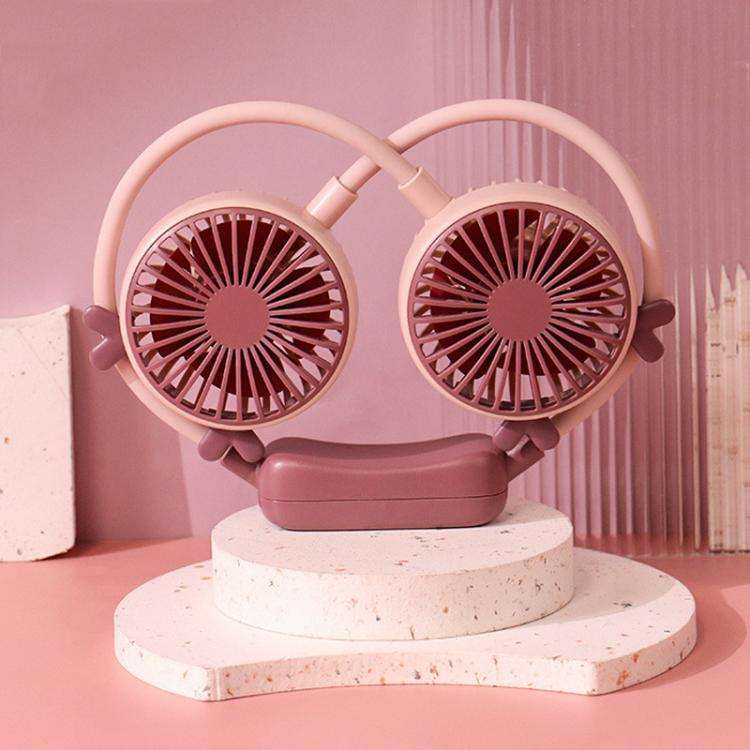 Outdoor Folding Mini Neck Fan Portable USB Rechargeable Summer Gift Fan, Color: Deer Pink Purple