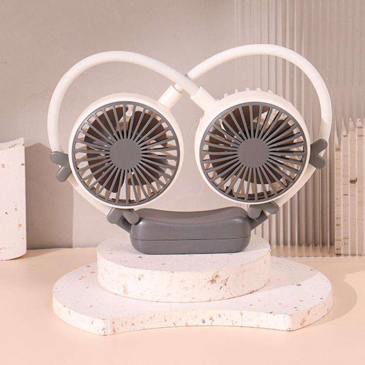Outdoor Folding Mini Neck Fan Portable USB Rechargeable Summer Gift Fan, Color: Deer Gray White