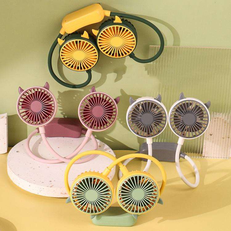 Outdoor Folding Mini Neck Fan Portable USB Rechargeable Summer Gift Fan, Color: Devil Gray White