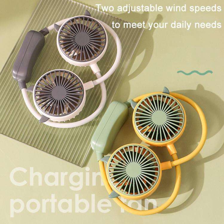 Outdoor Folding Mini Neck Fan Portable USB Rechargeable Summer Gift Fan, Color: Devil Gray White