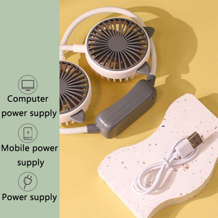 Outdoor Folding Mini Neck Fan Portable USB Rechargeable Summer Gift Fan, Color: Devil Gray White