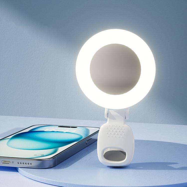 Clip-On Selfie Ring Light with Mirror Rechargeable Portable Makeup Light 3 Adjustable Color Tempe...