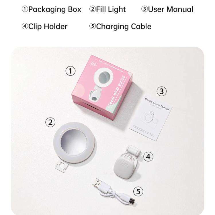 Clip-On Selfie Ring Light with Mirror Rechargeable Portable Makeup Light 3 Adjustable Color Tempe...