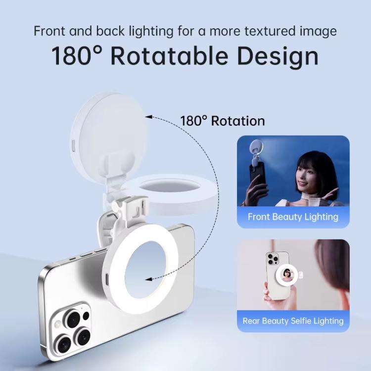 Clip-On Selfie Ring Light with Mirror Rechargeable Portable Makeup Light 3 Adjustable Color Tempe...