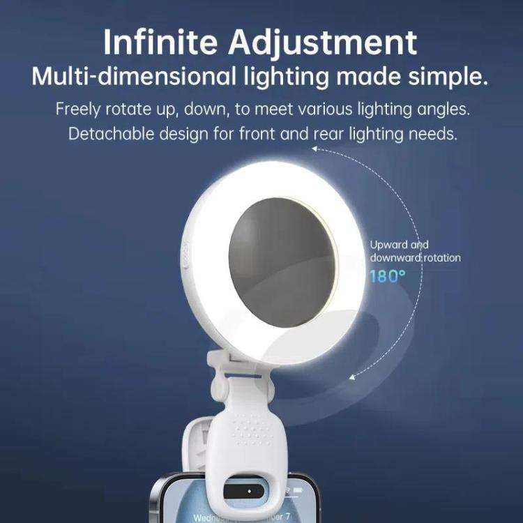 Clip-On Selfie Ring Light with Mirror Rechargeable Portable Makeup Light 3 Adjustable Color Tempe...