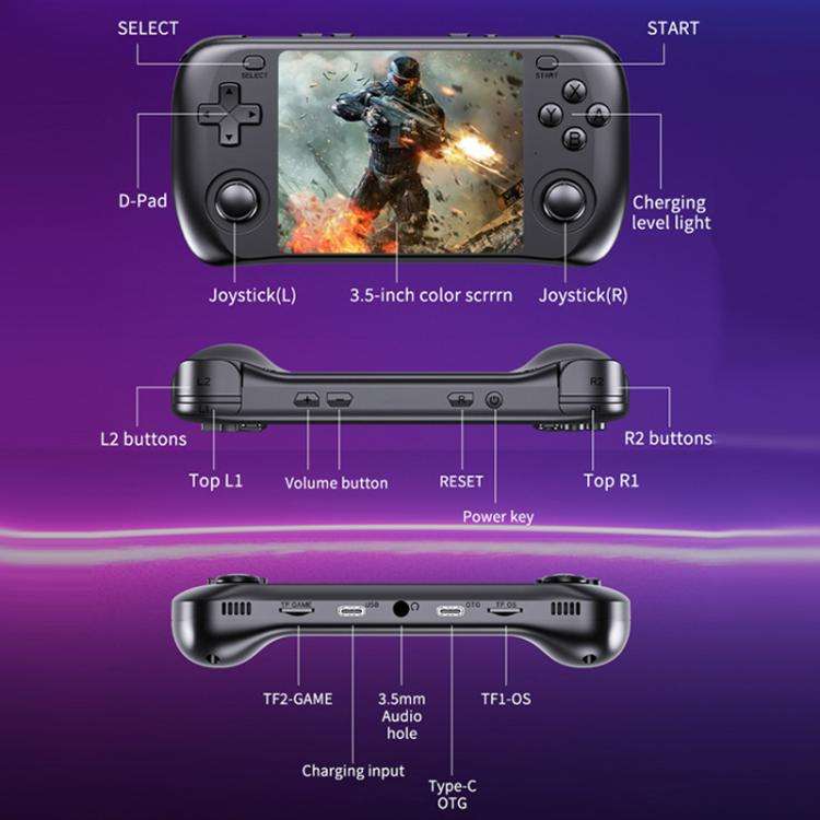 H36S 3.5 Inch IPS HD Screen Retro PSP Game Console Linux System GBA Handheld Video Game Console, ...