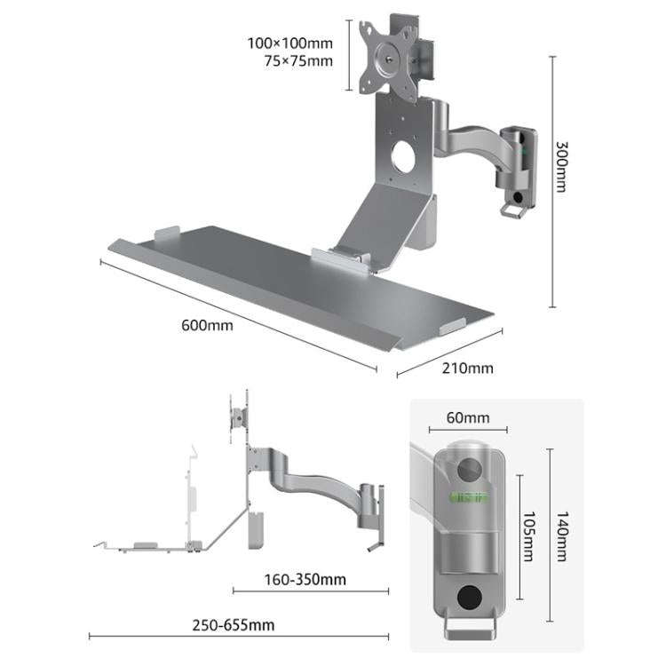 Monitor Bracket Industrial Equipment Cabinet Wall Mount All-In-One Stand Mouse Keyboard Bracket, ...