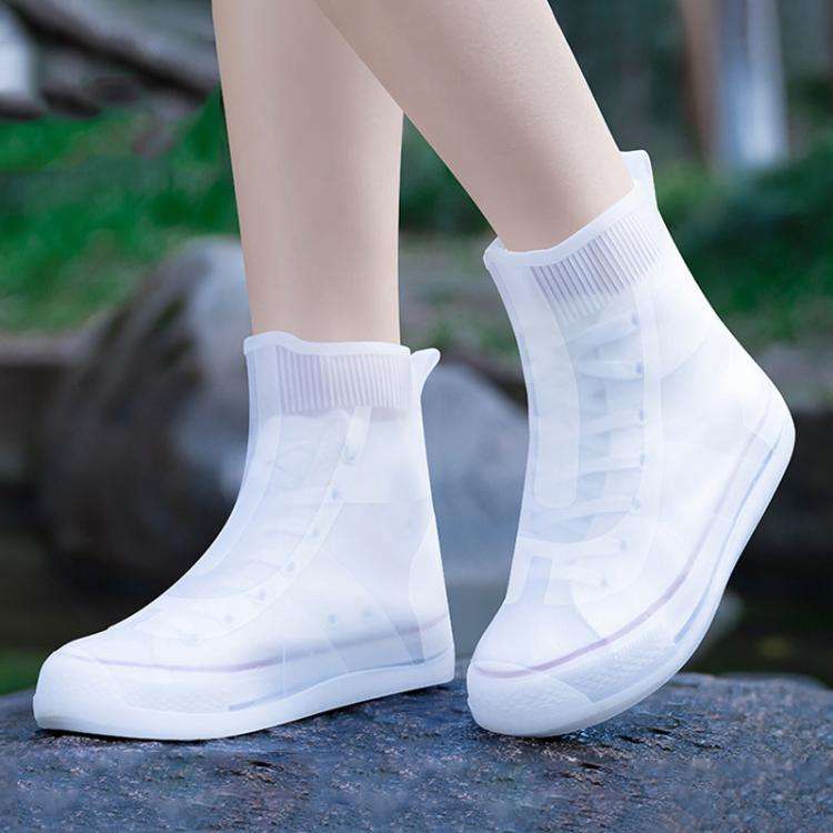 Thickened Wear-Resistant Waterproof Silicone Rain Shoe Cover, Size: S 31-33(White)