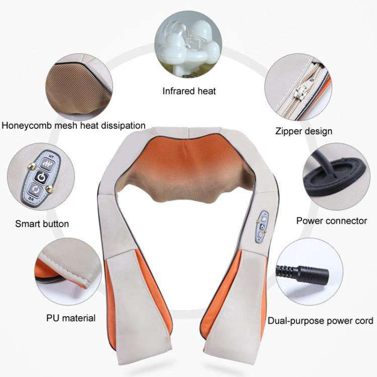Car Household Massage Shawl Heated Shoulder And Cervical Massager EU Plug(Beige+Orange)