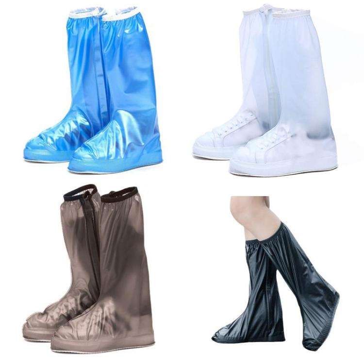38cm Outdoor PVC Thickened Anti-Skid Rainproof High-Top Shoe Covers, Size: L 39-40(Frosted White)