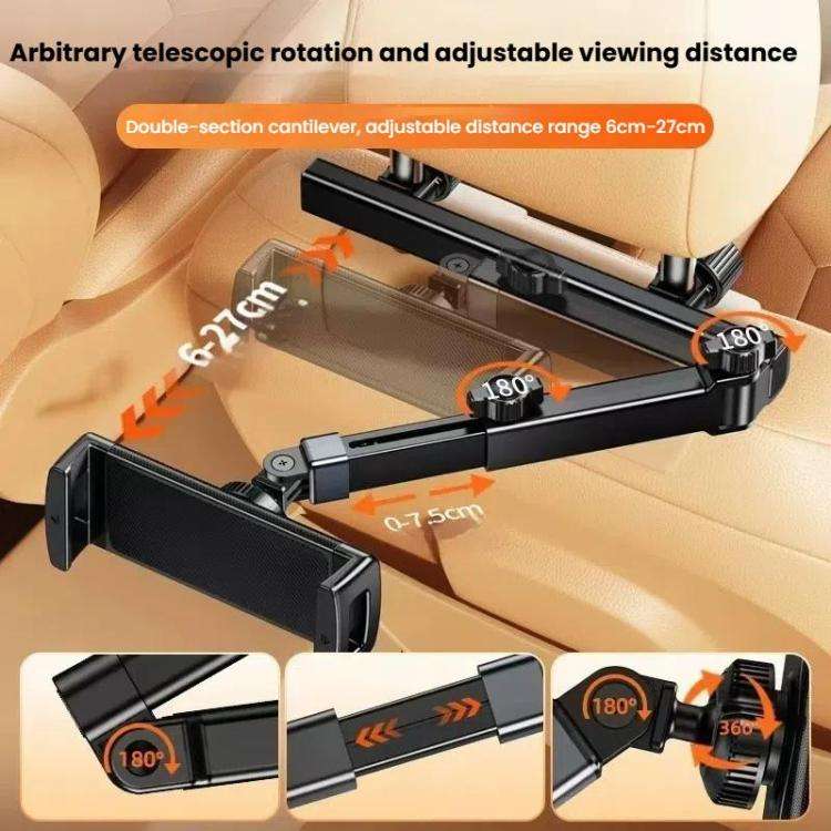 Telescopic Car Rear Pillow Phone Tablet Holder 2-Section Folding Headrest Bracket(Plastic Type)