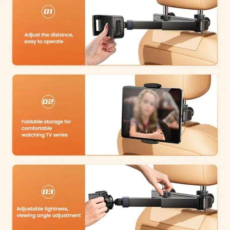 Telescopic Car Rear Pillow Phone Tablet Holder 2-Section Folding Headrest Bracket(Plastic Type)