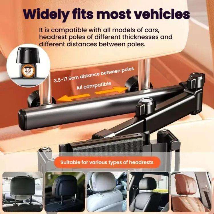 Telescopic Car Rear Pillow Phone Tablet Holder 2-section Folding Headrest Bracket(Black)