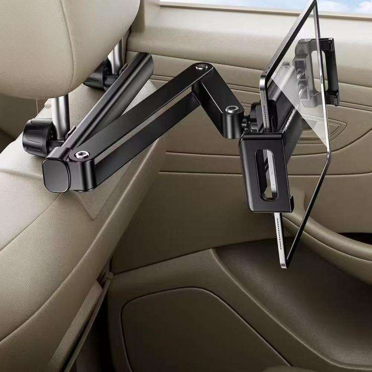Telescopic Car Rear Pillow Phone Tablet Holder 3-Section Folding Headrest Bracket(Black)