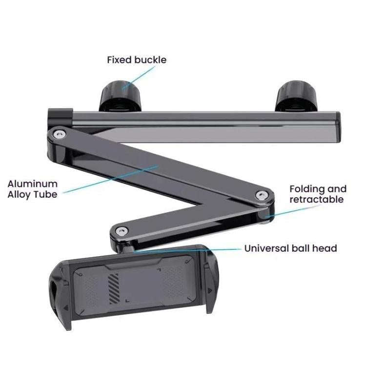 Telescopic Car Rear Pillow Phone Tablet Holder 3-Section Folding Headrest Bracket(Black)