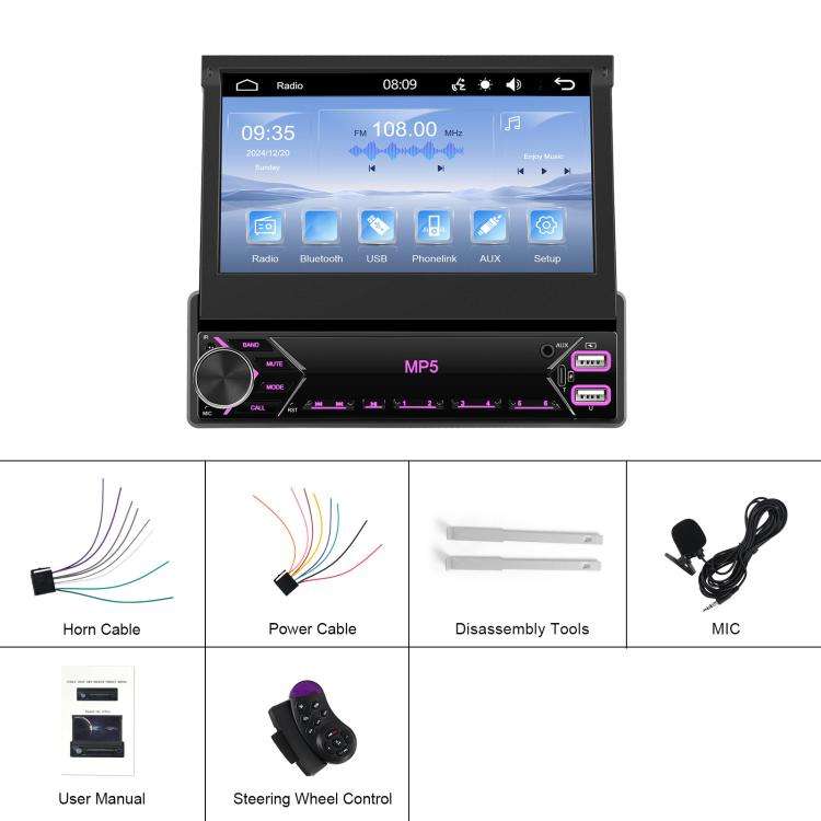 7 inch Universal Manual Retractable Screen Car MP5 Player Car Center Control All-in-One Wired Car...