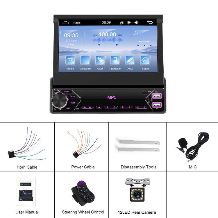 7 inch Universal Manual Retractable Screen Car MP5 Player Car Center Control All-in-One Wired Car...