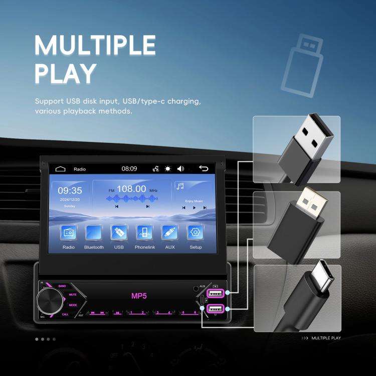 7 inch Universal Manual Retractable Screen Car MP5 Player Car Center Control All-in-One Wired Car...