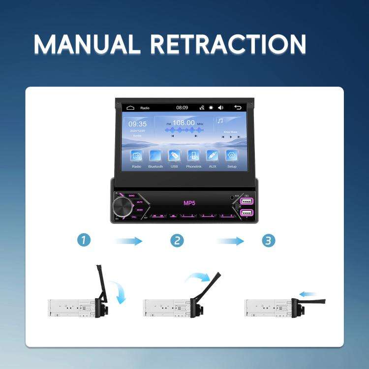 7 inch Universal Manual Retractable Screen Car MP5 Player Car Center Control All-in-One Wired Car...