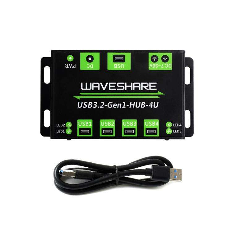 WAVESHARE USB3.2-Gen1-HUB-4U 4 Way USB 3.2 Hub 1 To 4 Metal Case Extender