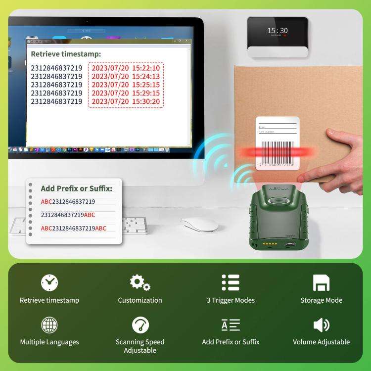 NTEUM E740 Cell Phone Back Clip Portable 1D Code Wireless Bluetooth Scanner