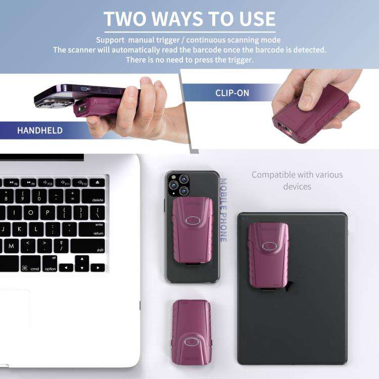 NETUM E900 Cell Phone Back Clip Portable 1/2 Code Wireless Bluetooth Scanner